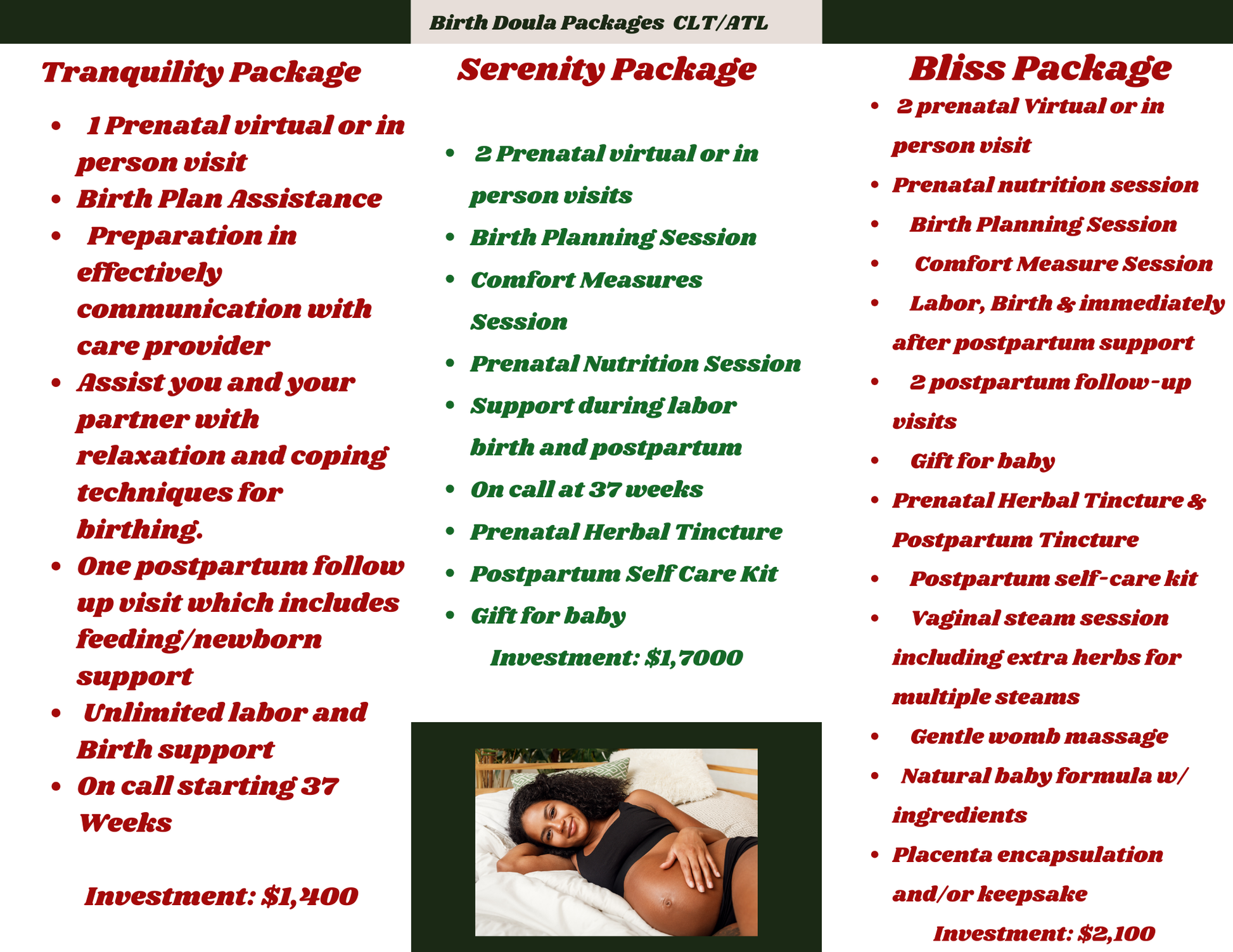 Birthing packages for mothers to be.